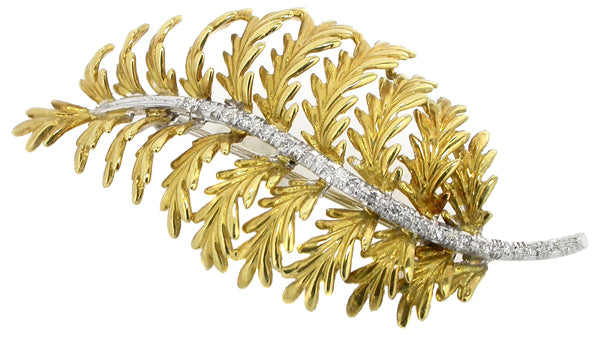 Diamond  18k Yellow Gold Leaf Pin