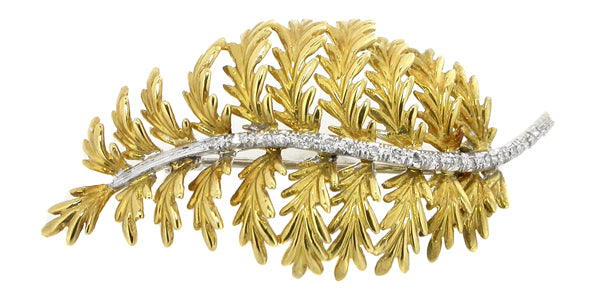 Diamond  18k Yellow Gold Leaf Pin