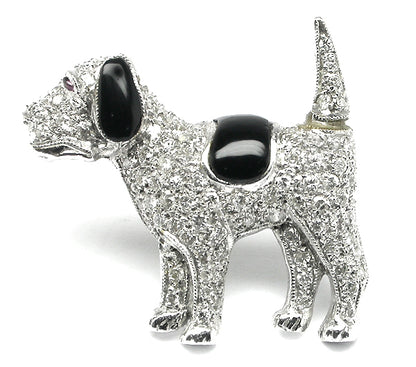 Diamond Onyx Ruby Platinum Dog Pin