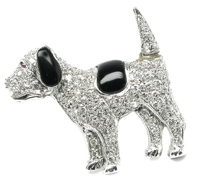 Diamond Onyx Ruby Platinum Dog Pin