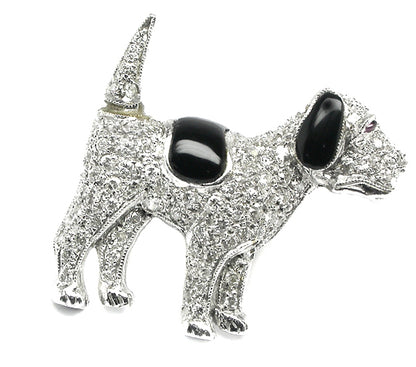 Diamond Onyx Ruby Platinum Dog Pin