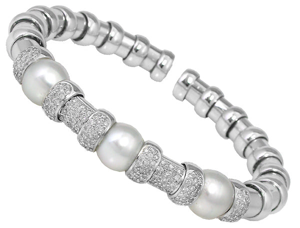 Diamond Pearl 18k Gold Bangle