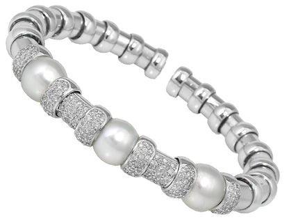Diamond Pearl 18k Gold Bangle