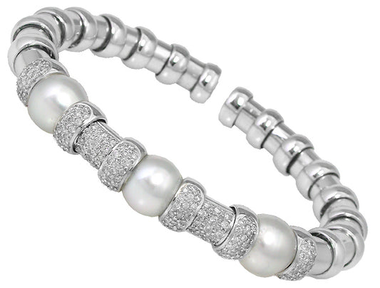 Diamond Pearl 18k Gold Bangle