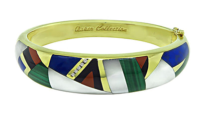 Diamond Gemstone Inlay Gold Bangle