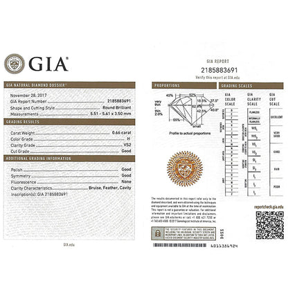 Edwardian GIA Certified 0.66ct Round Brilliant Diamond Platinum Engagement Ring