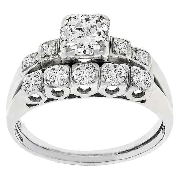 Antique 0.60ct Diamond Platinum Engagement Ring & Wedding Band Set