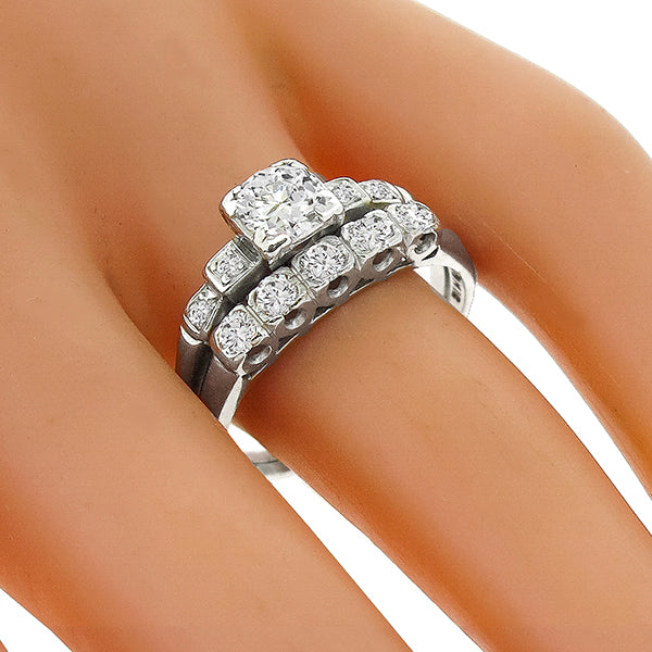 Antique 0.60ct Diamond Platinum Engagement Ring & Wedding Band Set