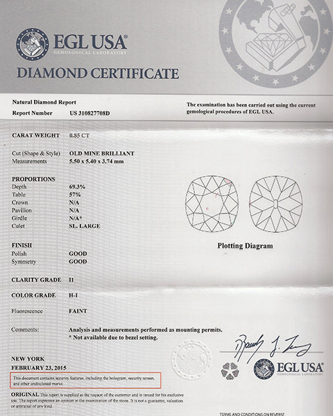 EGL Certified 0.85ct Diamond Engagement Ring