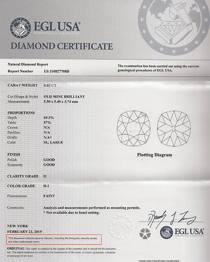 EGL Certified 0.85ct Diamond Engagement Ring