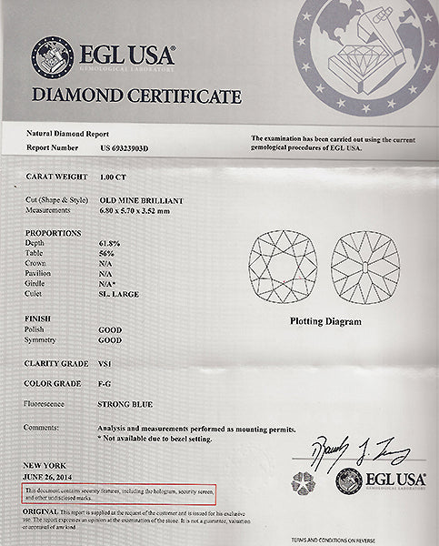 EGL Certified 1.00ct Diamond Engagement Ring