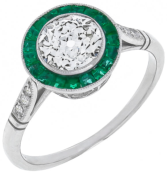 EGL Certified 1.19ct Diamond Emerald Engagement Ring