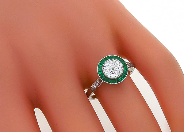 EGL Certified 1.19ct Diamond Emerald Engagement Ring