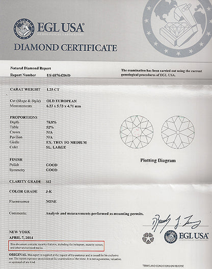 EGL Certified 1.25ct Diamond Engagement Ring