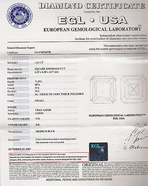 EGL Certified 1.54ct Diamond Engagement Ring