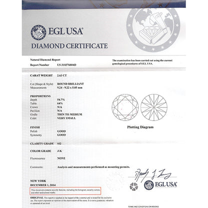 EGL Certified 2.63ct Diamond Engagement Ring