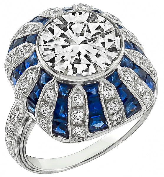 EGL Certified 3.13ct Diamond Sapphire Ring