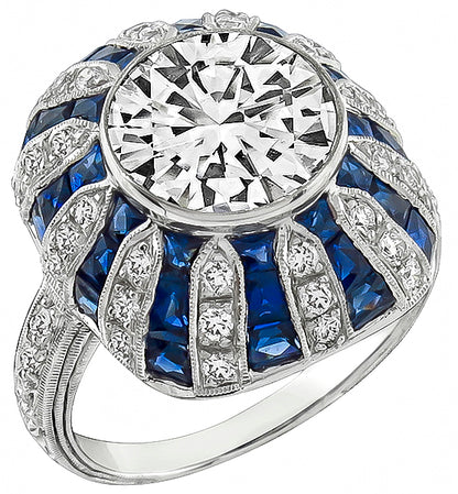 EGL Certified 3.13ct Diamond Sapphire Ring