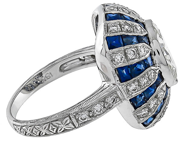 EGL Certified 3.13ct Diamond Sapphire Ring