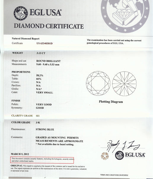 EGL Certified 3.13ct Diamond Sapphire Ring