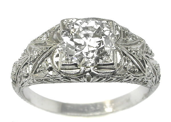 EGL Certified H-I VS2 1.37ct Old European Diamond Platinum Engagement Ring