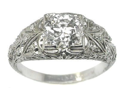 EGL Certified H-I VS2 1.37ct Old European Diamond Platinum Engagement Ring