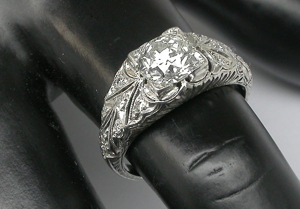 EGL Certified H-I VS2 1.37ct Old European Diamond Platinum Engagement Ring