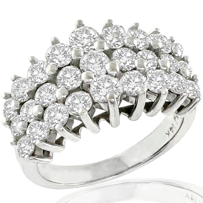 Estate 2.16ct Round Cut Diamond Cluster 14k White Gold Ring
