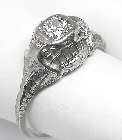 Edwardian 0.35ct Round Cut Diamond 18k White Gold Engagement Ring