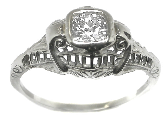 Edwardian 0.35ct Round Cut Diamond 18k White Gold Engagement Ring