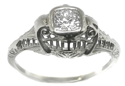 Edwardian 0.35ct Round Cut Diamond 18k White Gold Engagement Ring