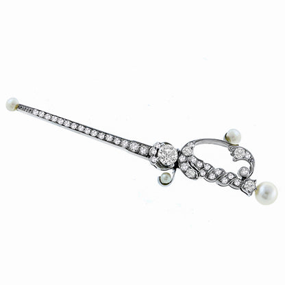 Edwardian 0.45ct Diamond  Pearl Gold Sword Pin