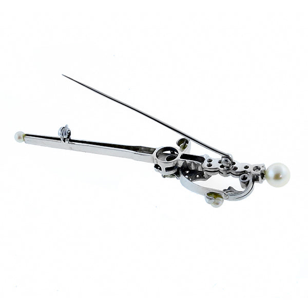 Edwardian 0.45ct Diamond  Pearl Gold Sword Pin