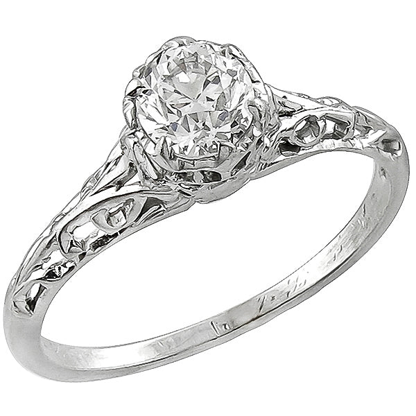 Edwardian 0.46ct Old Mine Brilliant Diamond Platinum Engagement Ring