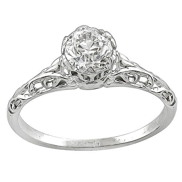 Edwardian 0.46ct Old Mine Brilliant Diamond Platinum Engagement Ring