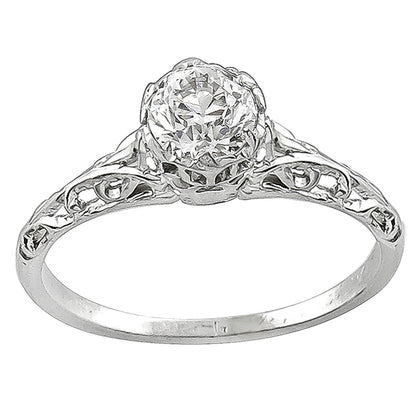 Edwardian 0.46ct Old Mine Brilliant Diamond Platinum Engagement Ring