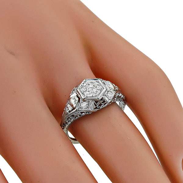 Edwardian 0.55ct Old Mine Cut Diamond 18k White Gold Engagement Ring