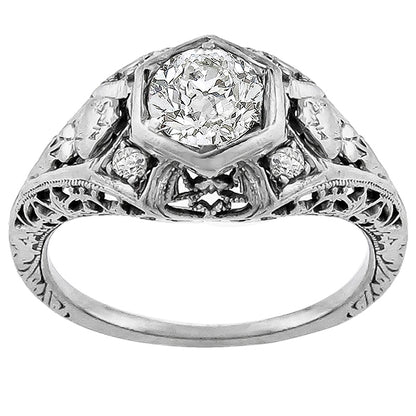 Edwardian 0.55ct Old Mine Cut Diamond 18k White Gold Engagement Ring