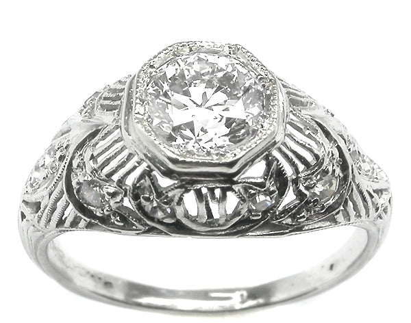 Edwardian 0.73ct Old European Diamond Platinum  Engagement Ring