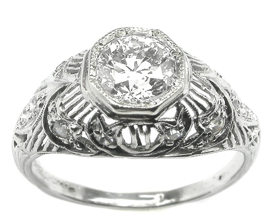 Edwardian 0.73ct Old European Diamond Platinum  Engagement Ring