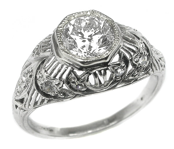 Edwardian 0.73ct Old European Diamond Platinum  Engagement Ring