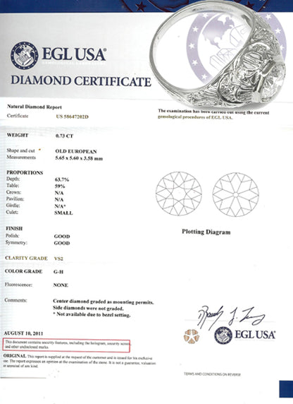 Edwardian 0.73ct Old European Diamond Platinum  Engagement Ring