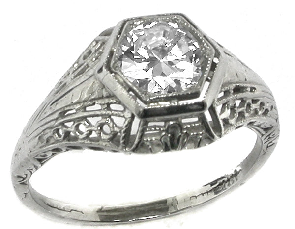 Edwardian 0.76ct Round Cut Diamond 18k White Gold Engagement Ring