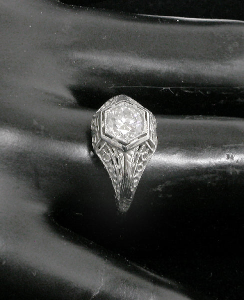 Edwardian 0.76ct Round Cut Diamond 18k White Gold Engagement Ring