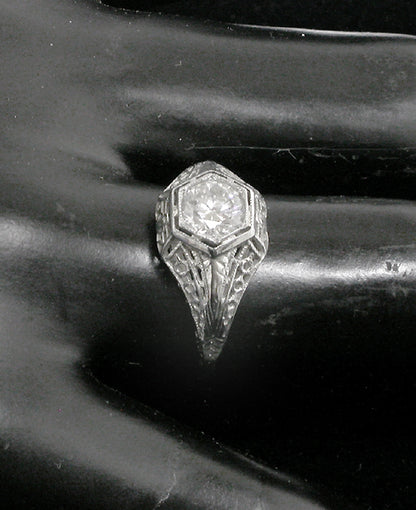 Edwardian 0.76ct Round Cut Diamond 18k White Gold Engagement Ring