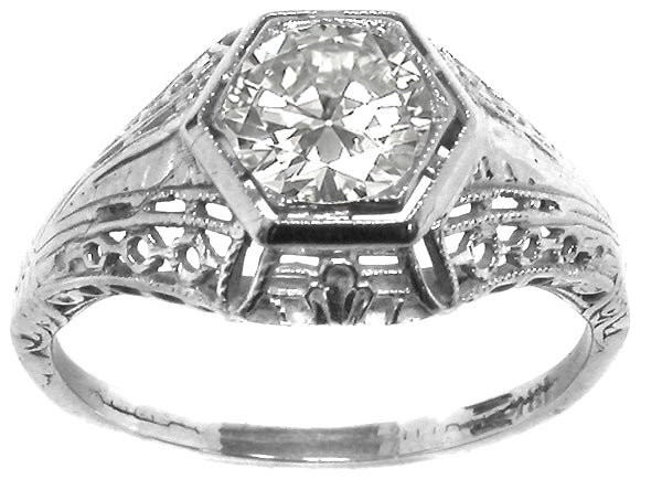 Edwardian 0.76ct Round Cut Diamond 18k White Gold Engagement Ring
