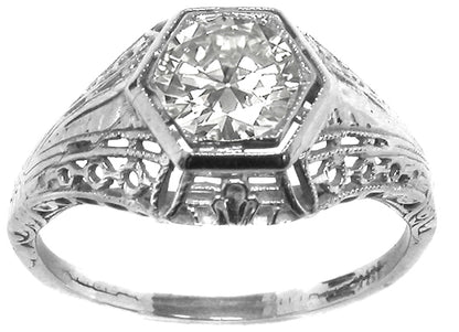 Edwardian 0.76ct Round Cut Diamond 18k White Gold Engagement Ring
