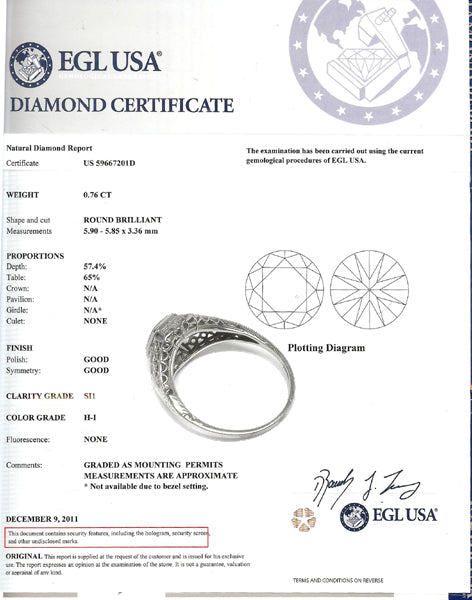 Edwardian 0.76ct Round Cut Diamond 18k White Gold Engagement Ring