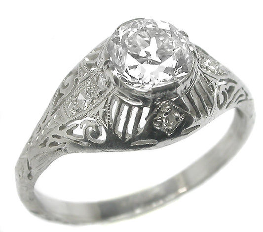 Edwardian 1.06ct Old European  Diamond Platinum Engagement Ring