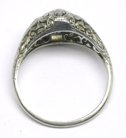 Edwardian 1.09ct Diamond & Sapphire 14k White Gold Engagement Ring